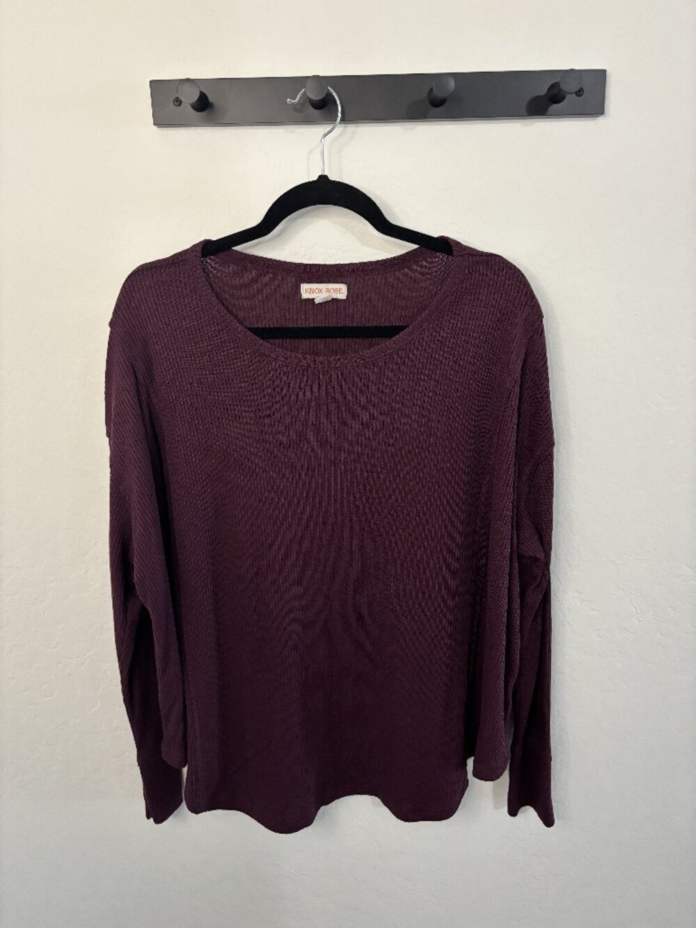 Knox Rose Burgundy Ribbed Long Sleeve Oversized Top | Size XXL